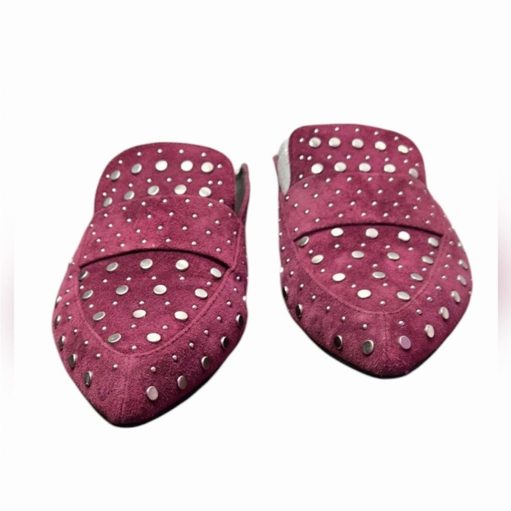 Kristin Cavallari for Chinese Laundry size 10 maroon silver Studded Suede mules - Picture 2 of 8